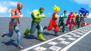 SPIDERMAN NO WAY HOME TEAM Vs SQUID GAME ARMY | Superheroes Running Challenge Competition #348 screenshot 3